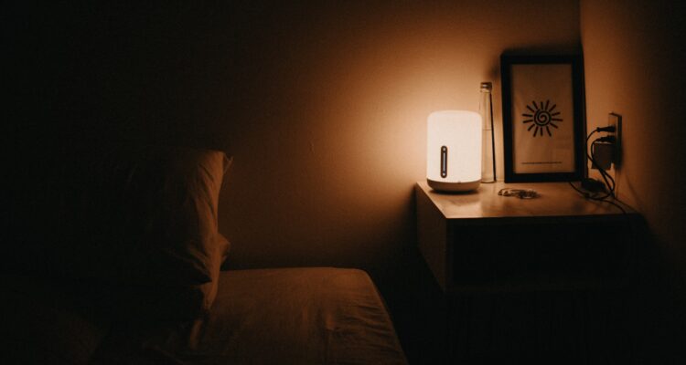 Dark Bedroom with Sleep Lamp