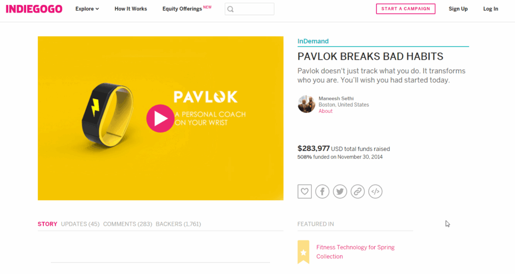 Pavlok Indiegogo